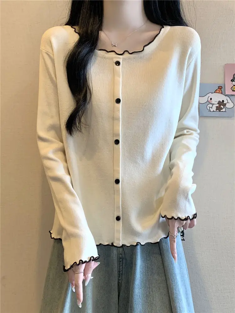 

AutumnWinter New Cashmere Warm Long Sleeve T-Shirt Ruffle Loose Stylish Top