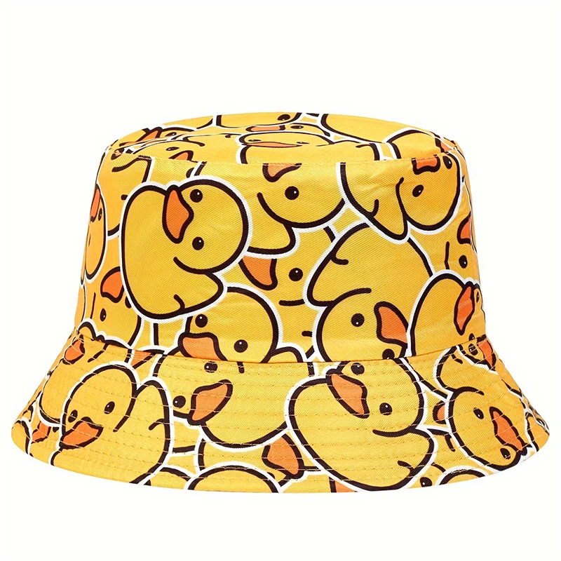 Fashion hip hop two-sided bucket hat Women Men Panama Bucket Hat Little Yellow Duck Print Fisherman hats outdoor Fishing Sun Hat