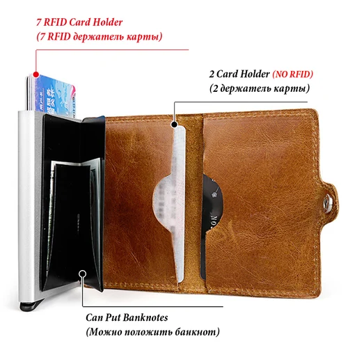 Imagen 2 del producto HUMERPAUL, tarjetero emergente de cuero genuino para hombre, cartera con bloqueo RFID de Metal, tarjetero para tarjetas bancarias de negocios de aluminio