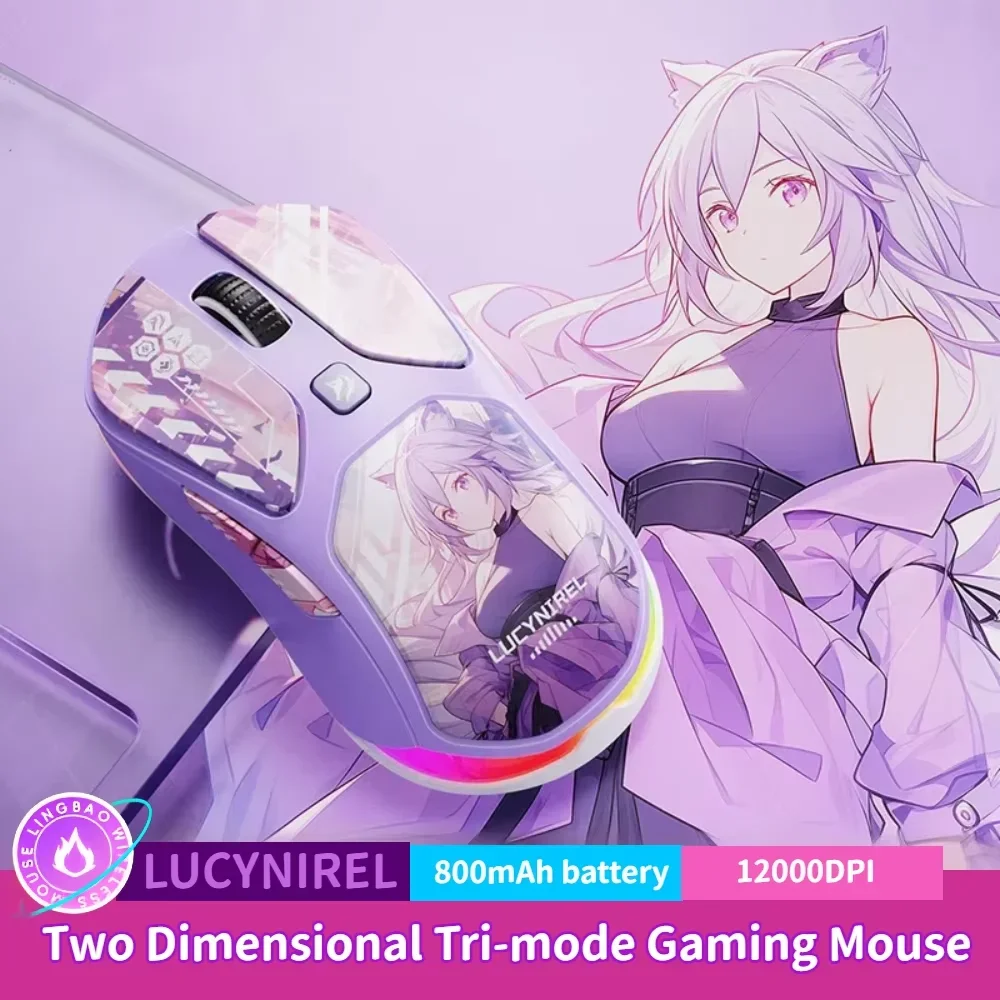Anime IP Tri-mode Wireless Gaming Mouse 2.4G Bluetooth Wired Rechargeable Macro Custom Driver 12000 DPI For Esports Laptop PC