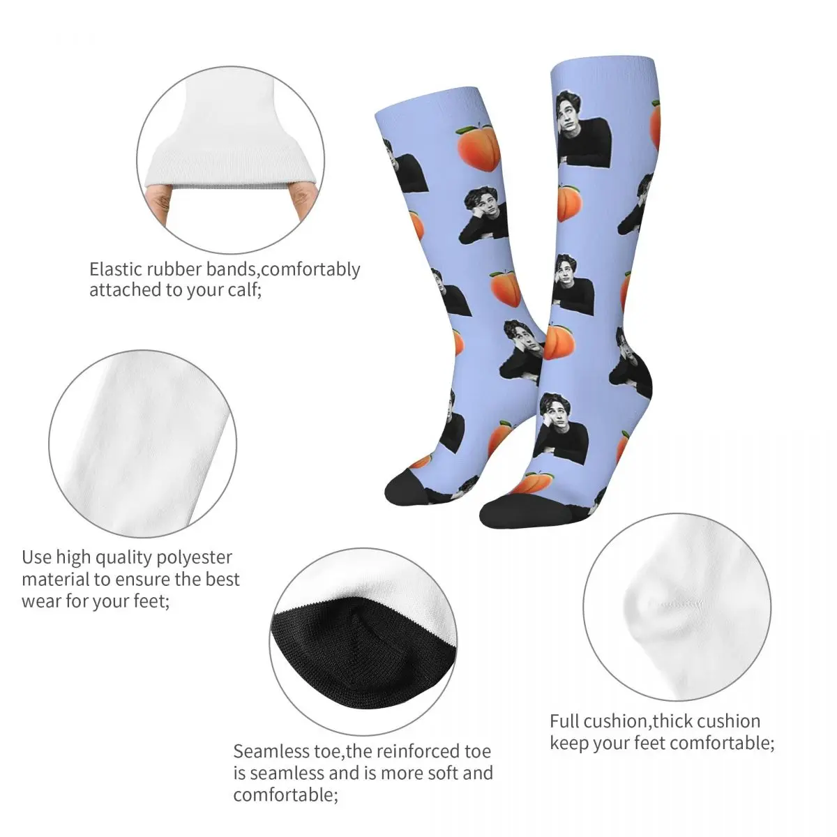 Timothee Chalamet Pattern Socks Harajuku calze assorbenti per il sudore calze lunghe per tutte le stagioni per il regalo di compleanno della donna dell'uomo