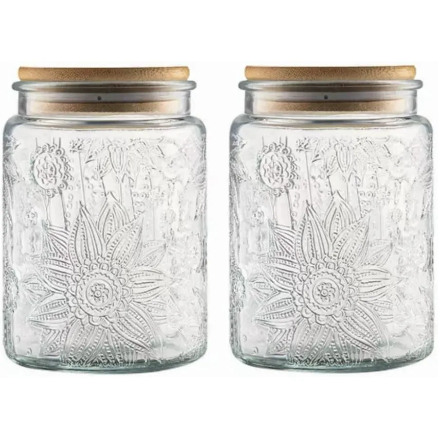 

2 Pack Vintage Glass Storage Jar 23.7 FL OZ Glass Food Storage Containers with Bamboo Lid Candy Jars with Lids for Kitchen Coun