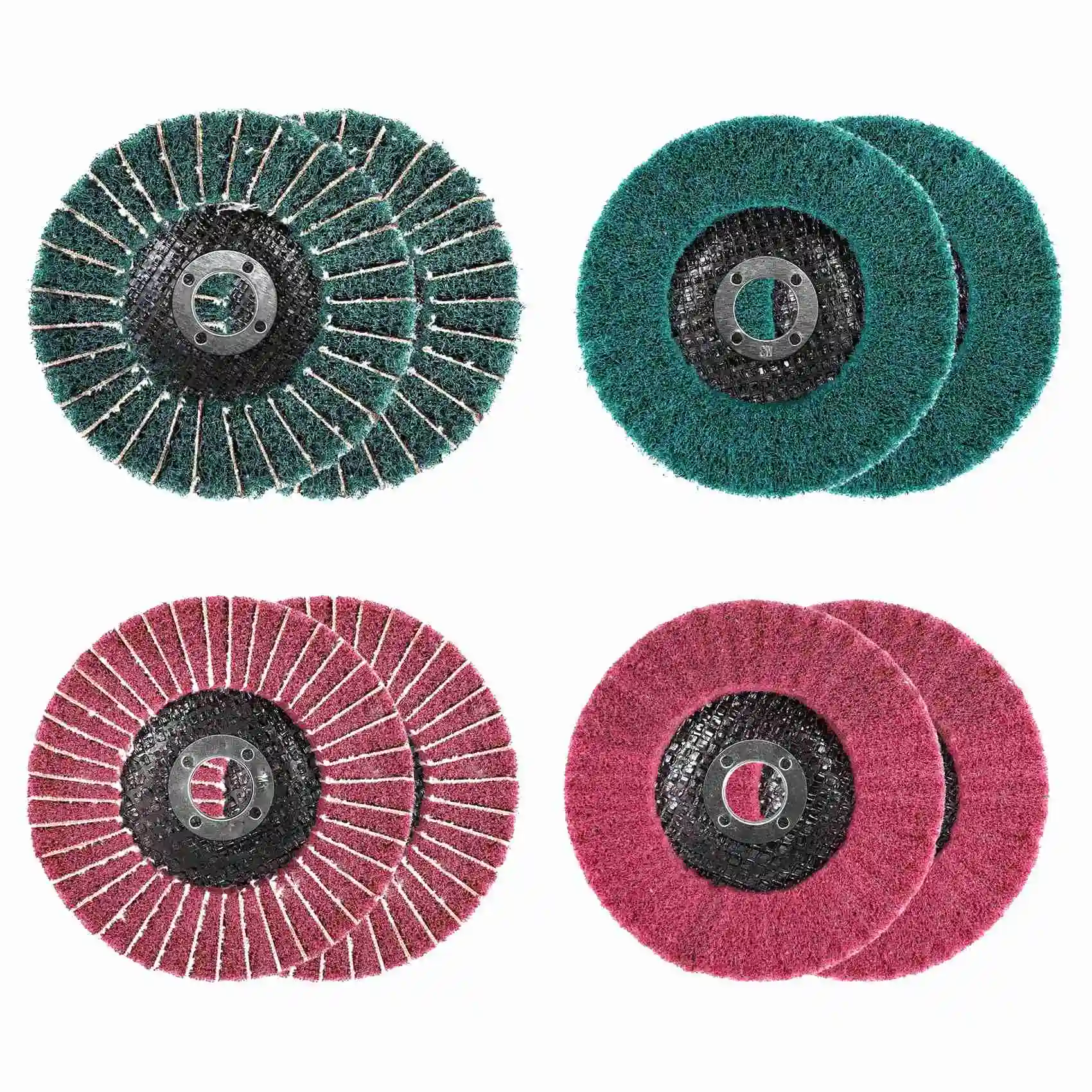 8PCS 4 Inch Red & Green Nylon Fiber Flap Discs Set Assorted Sanding Grinding Buffing Wheels for Angle Grinder