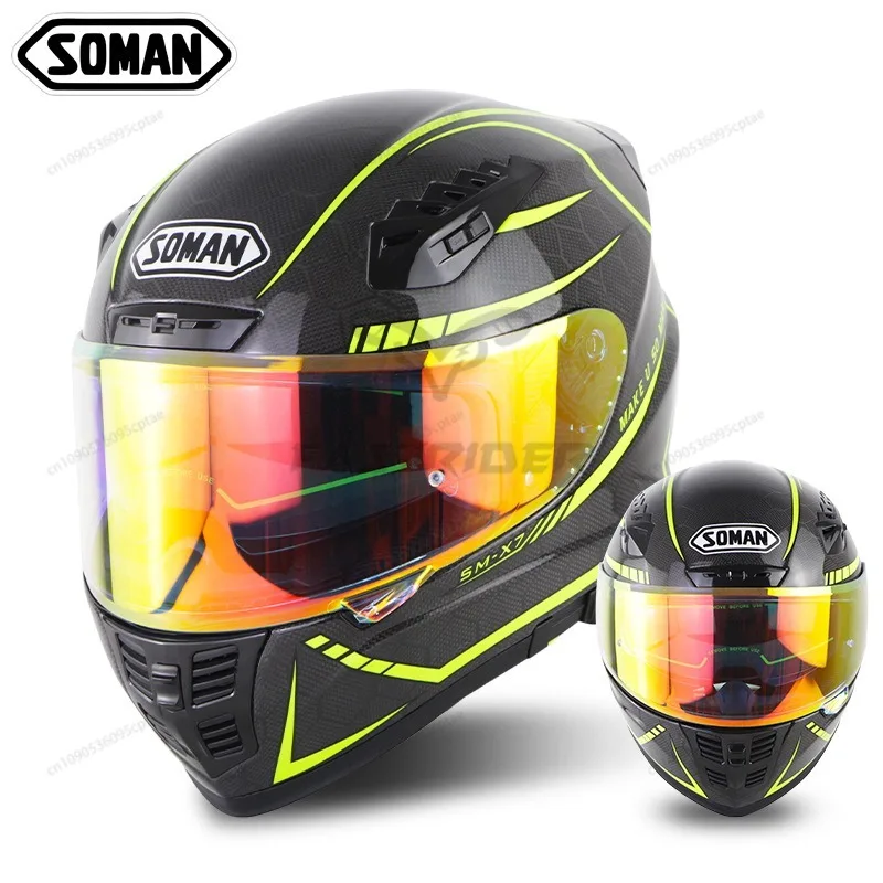 

Новый SOMAN SM-X7 мотоциклетный шлем с двойной линзой и змеиным узором из углеродного волокна, уличный мужской и женский полный шлем для верховой езды на локомотиве