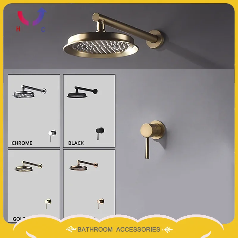 

Rose Gold Wall Mounted Shower Set Mixer Faucet with Concealed System 9 Inch round Rain Shower Head for Elegant Bath Experience