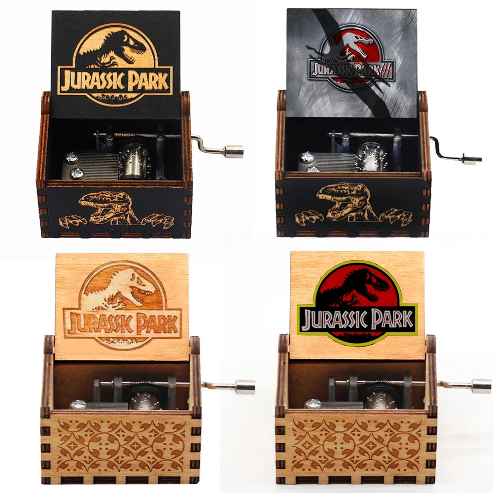 HOT Wooden Hand Crank Black Jurassic Park Music Box Children's Holiday Gifts Christmas Gifts New Year Gift