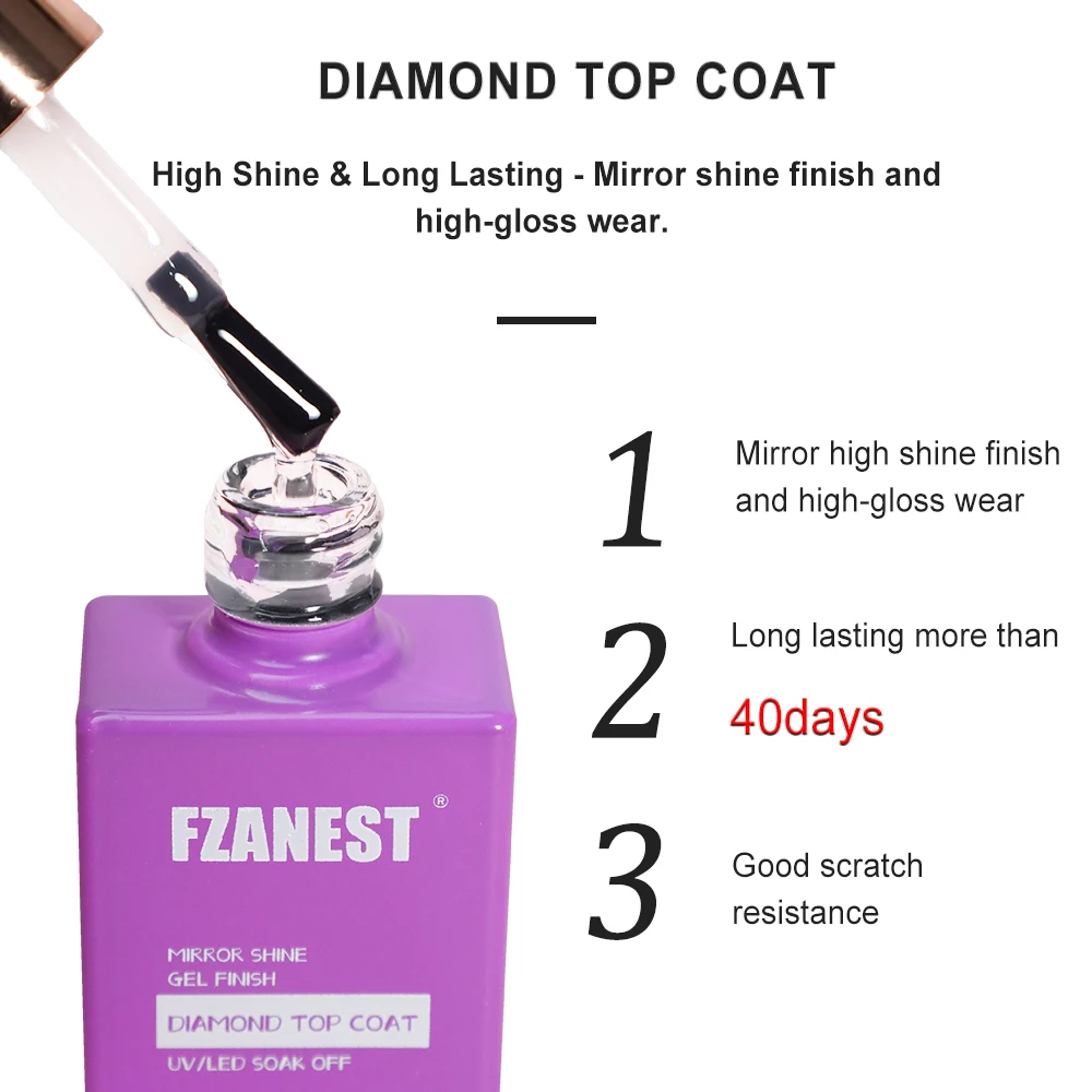 FZANEST Base Coat Top Coat Set 15ml Super Lasting Base Coat Nail Strong Diamond Top Coat Nail Art UV Gel Polish Top Coat Gel UV