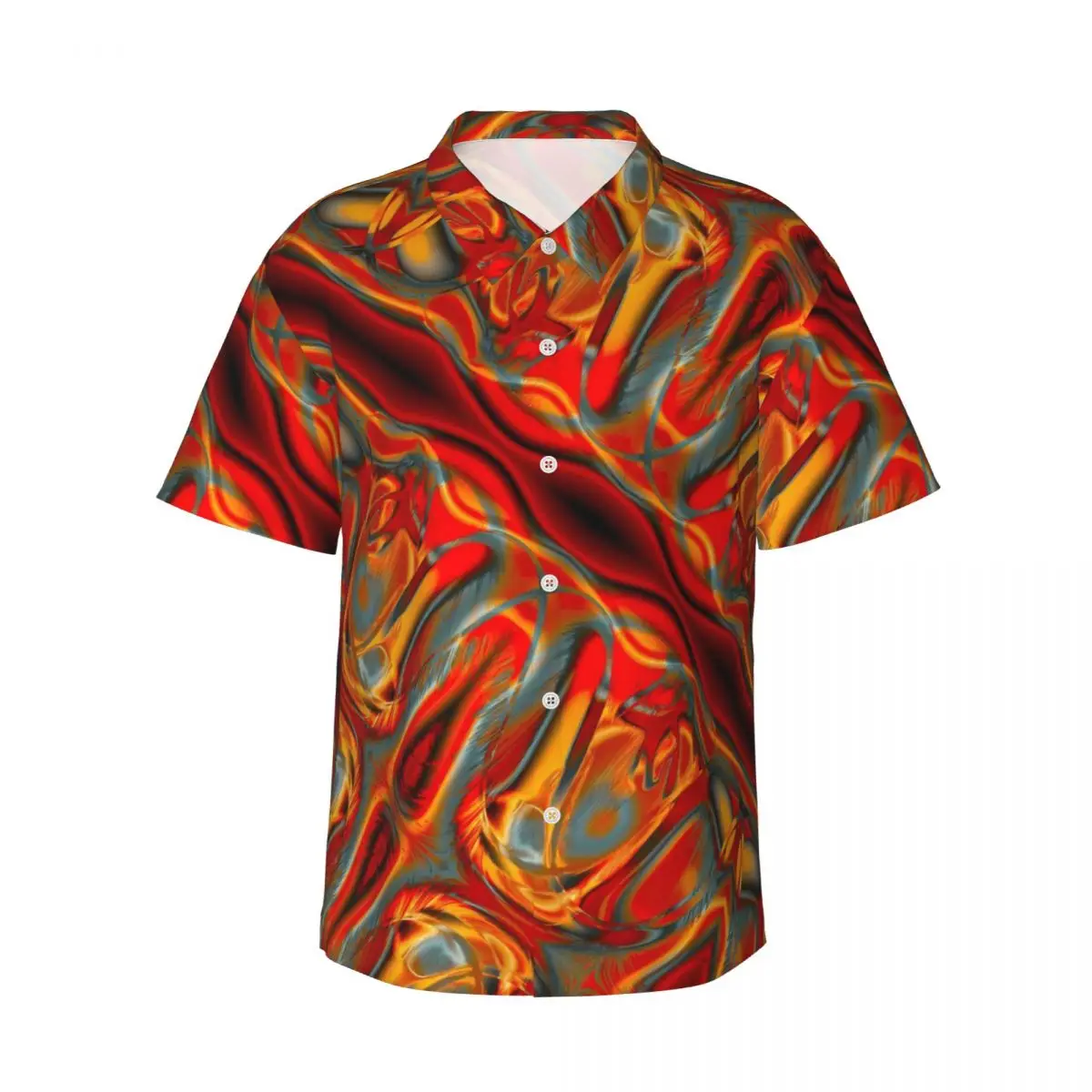 Curve Print Hawaiian Shirt Male Vacation Curved Staines Casual Shirts Short Sleeve Y2K Street Pattern Novelty Oversize Blouses