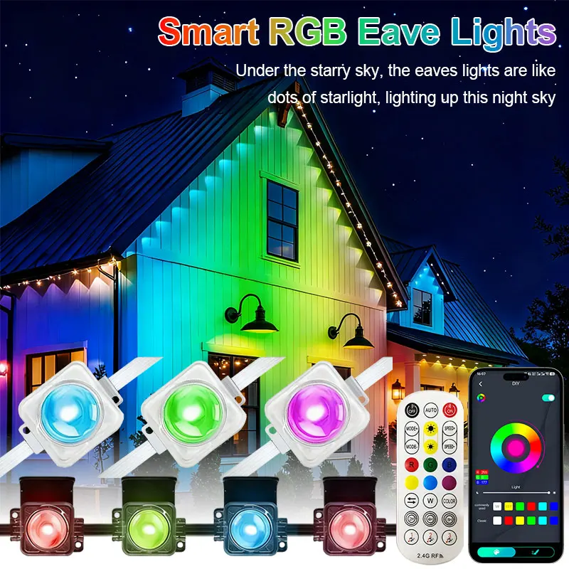 150ft 100ft 50ft Smart RGBIC Eave Lights Permanent Outdoor LED Light App Control Music Sync Timer Christmas New Year Lighting
