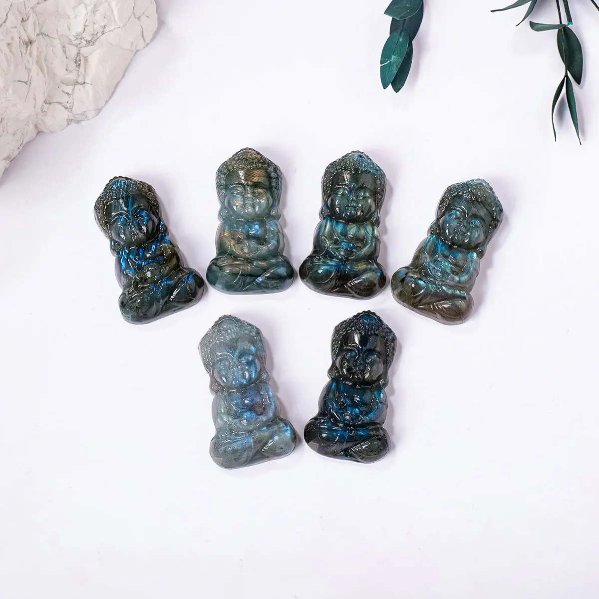 1PC Natural Crystal Healing Stone Baby Buddha Figurines Labradorite Stone Crafts Decorative Divination Magic Home Decor images - 6