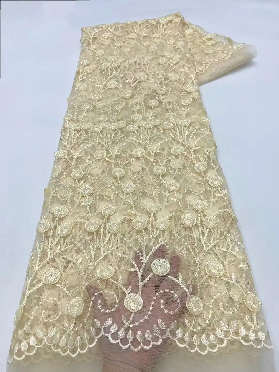 

African Net Lace With Sequins African Lace Fabric High Quality 5Yards Nigerian French Tulle Lace Fabric For Wedding