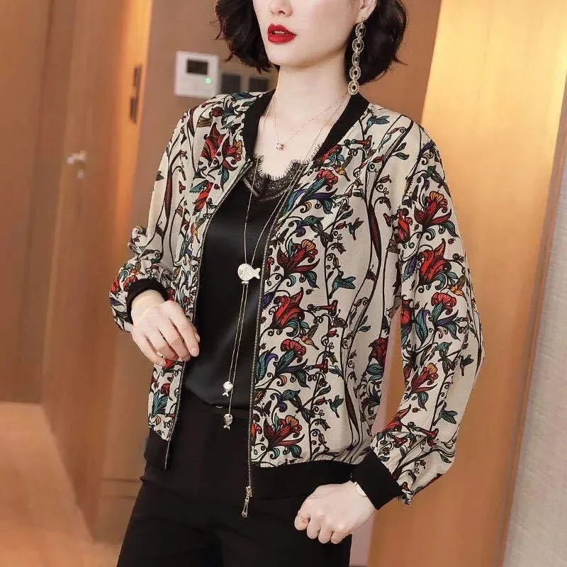 Size M-5XL Women Chiffon Flowers Printing Jacket Summer Sunscreen Thin Coat Anti-sunburn Cardigan Uniform Female Long Sleeve