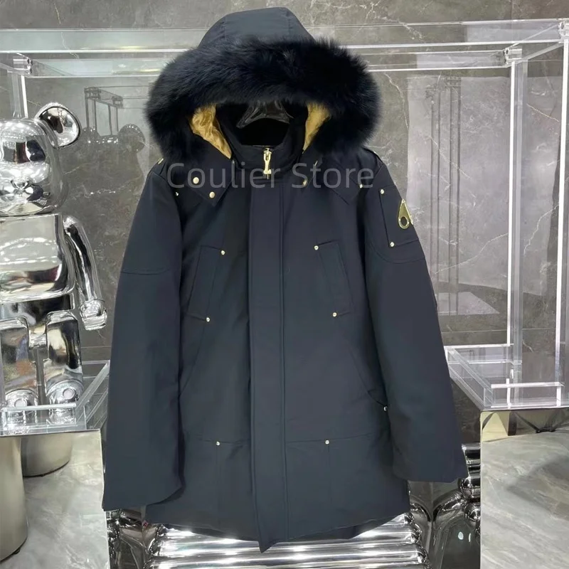 سترة كندية للرجال، معطف دافئ سميك، سترة رجالية بيضاء مناسبة لمناطق الثلج الباردة للغاية