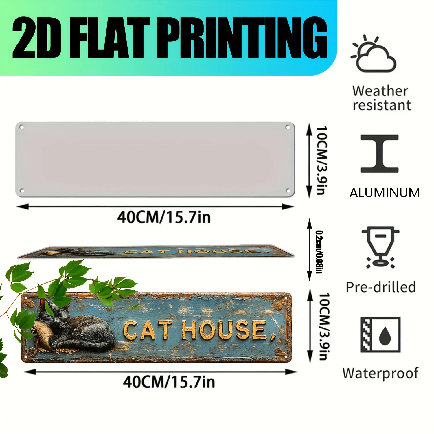 2D Flat, 1pc CAT HOUSE Wall Sign - Cat-Themed Aluminum Hanging Decoration with UV-Resistant Outdoor/ Use Suitable for Farmhouse view 3