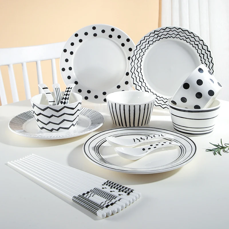 

Hebden Style Ceramic Plate Deep Dish Steak Breakfast Beautiful Dinnerware Plate Retro Striped French Element round Shape Adul...
