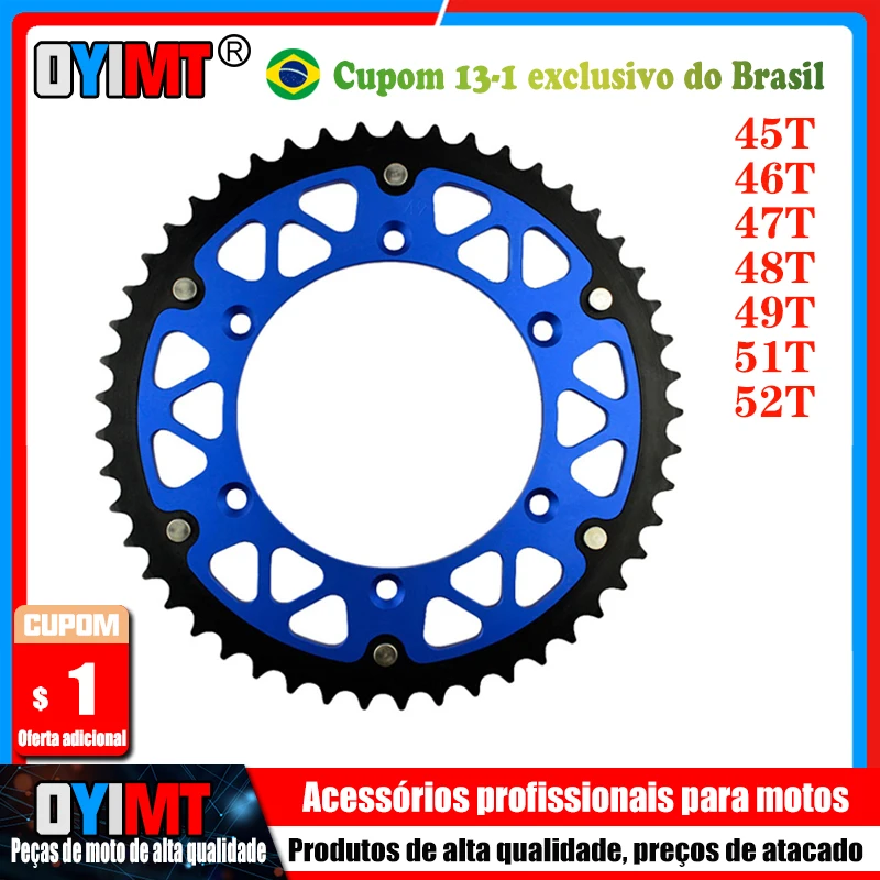 Coroa Traseira de Moto 45T - 52T para YAMAHA WR125 YZ125 TTR230 WR250 YZ250 WR450 YZ450 WR400 YZ400 WR426 YZ426 WR YZ 400 F L