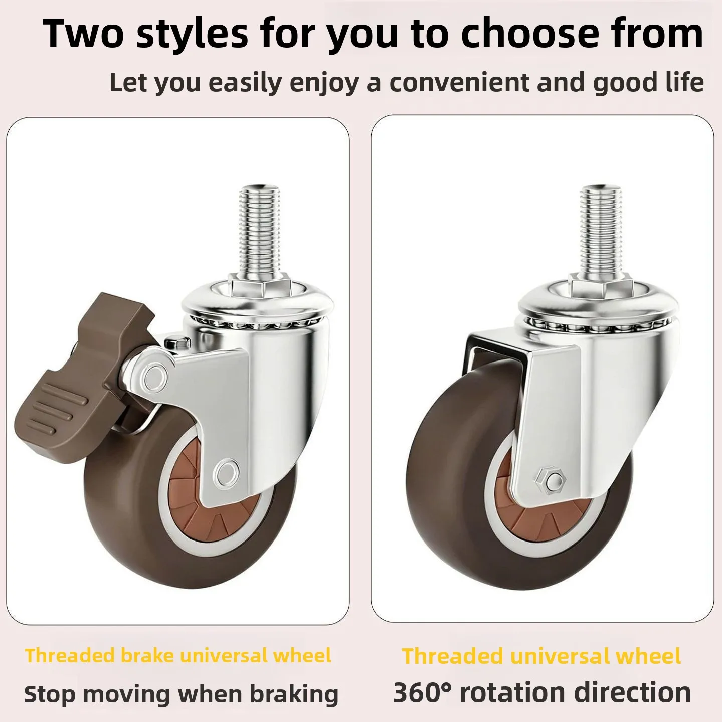 Silent Threaded Stem Furniture Caster Wheels M Mounting Swivel Brake Options To Inch Sizes Sofa Small Replacement