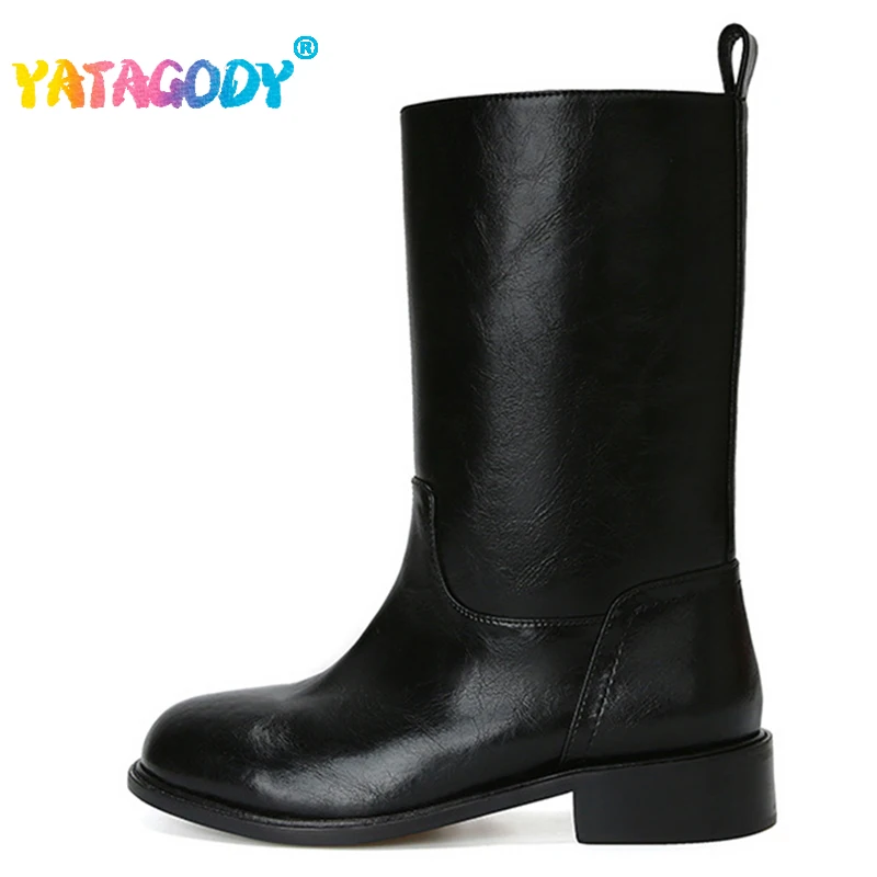 YATAGODY Size 35-40 Women Western Boots Winter Ins Fashion Chunky Heels Shoes Woman Motorcycle Boots Casual Daily Short Boots