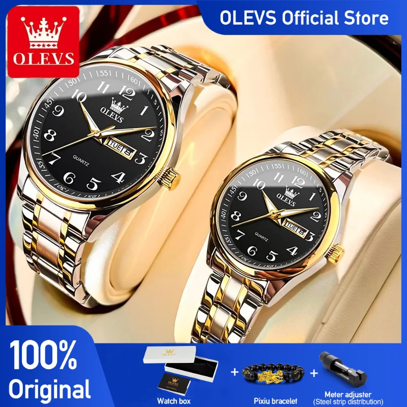 OLEVS Top Marca Casal Quartz Relógios Relógio de Pulso Luminoso Impermeável para Amante Data Homens e Mulheres Relógio de Pulso Simples Moda
