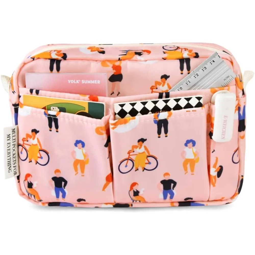 

E-WEICHEN Multiple Pockets Portfolio Organizer with Zippered, Makeup Bag Travel Essentials for Women, Simple Waterproof Statione