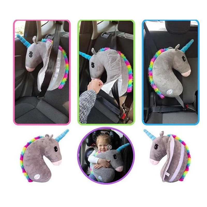 Cartoon Eenhoorn Kussen Knuffeldier Autogordel Cover Knuffels Zacht Kinderkussen Kinderen Taille Kussen Veiligheid Schouderstuk
