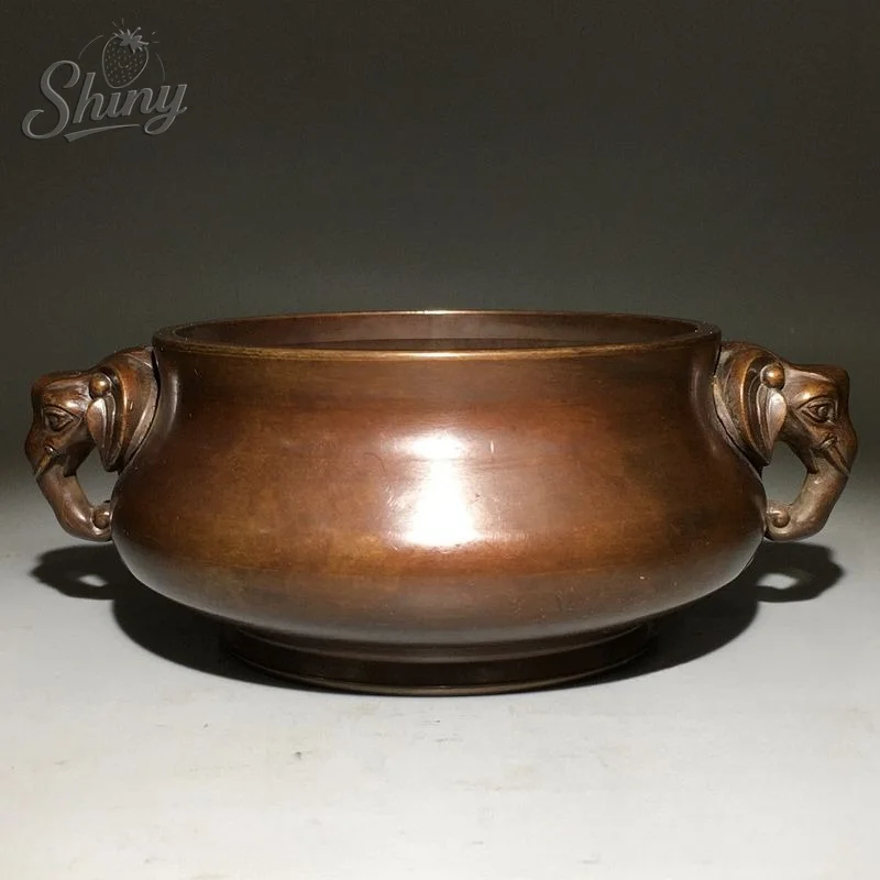 

Antique ChinaTemple Purple Bronze Elephant Ears Censer Incense Burner Statue Sacrifice Pray Feng Shui Ornaments Zen Home Decor