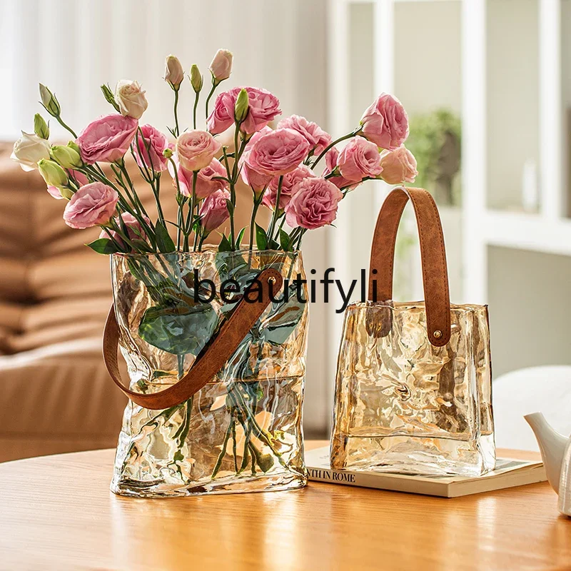 Vase light luxury high-end ornament  flower arrangement glass transparent water cultivation hydroponic  niche decoration large