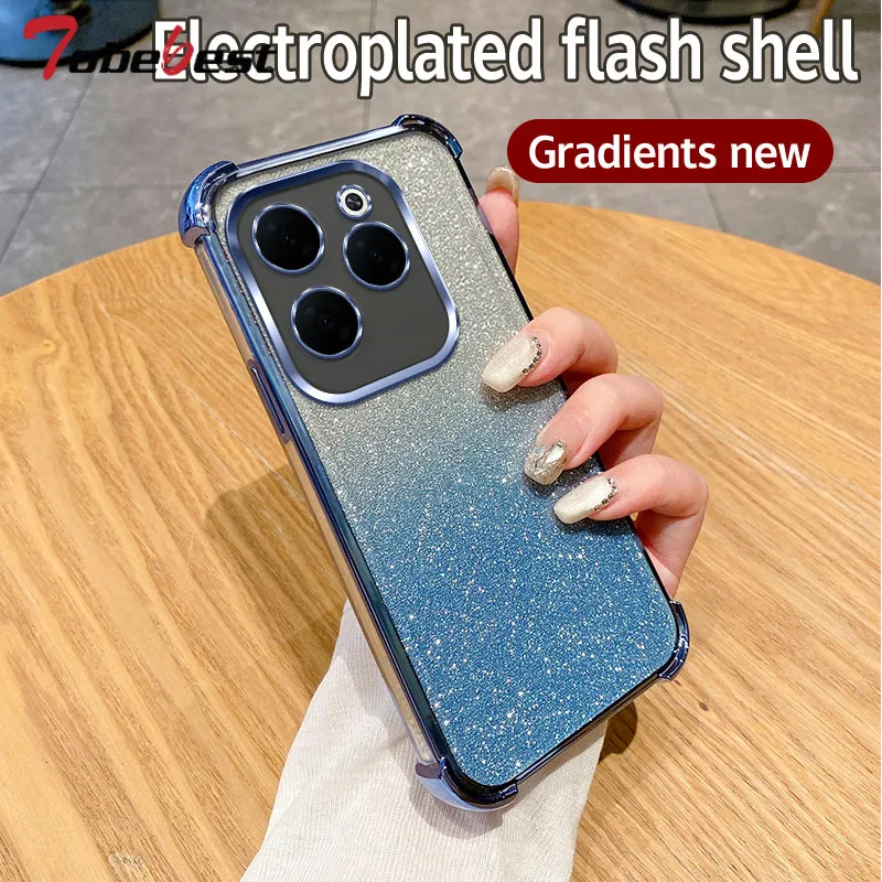 Glitter Shockproof Gradient Plating Silicone Case For INFINIX Hot 40 30 10S 9 Play 30i Pro 4G Transparent Back Cover