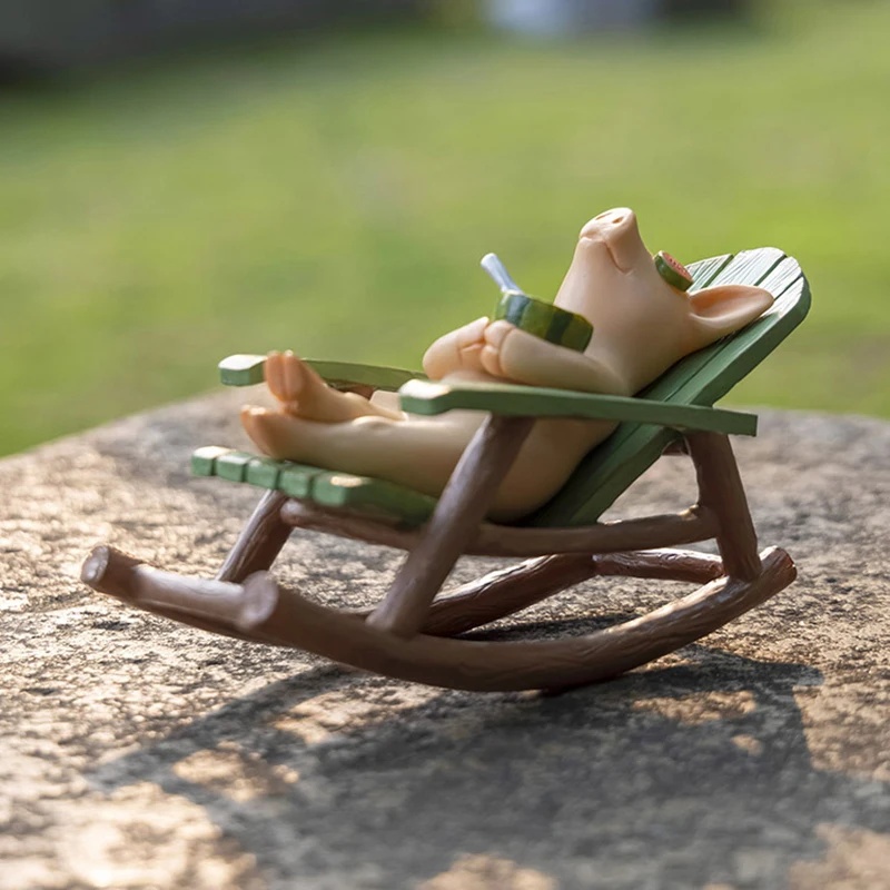 Originality Rocking Chair Figurines Simple and Cute Cartoon Frog Figurines & Miniatures Aesthetic Room Home Decor Estatua FYFM