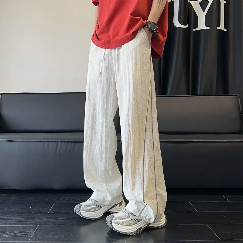 Calças de rugas para homens xxxl baggy poliéster barato streetwear roupas de grife harajuku moda vintage novo em calças casuais homem