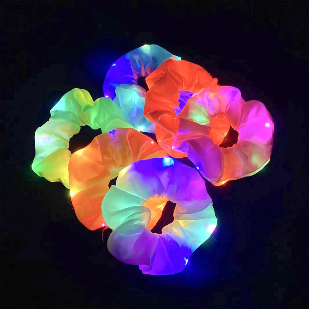 LED Luminous Hair Band Girls Light Up Elastic Ponytail Scrunchies Glow In The Dark Headwear Party Hair Rope Hair Accessories