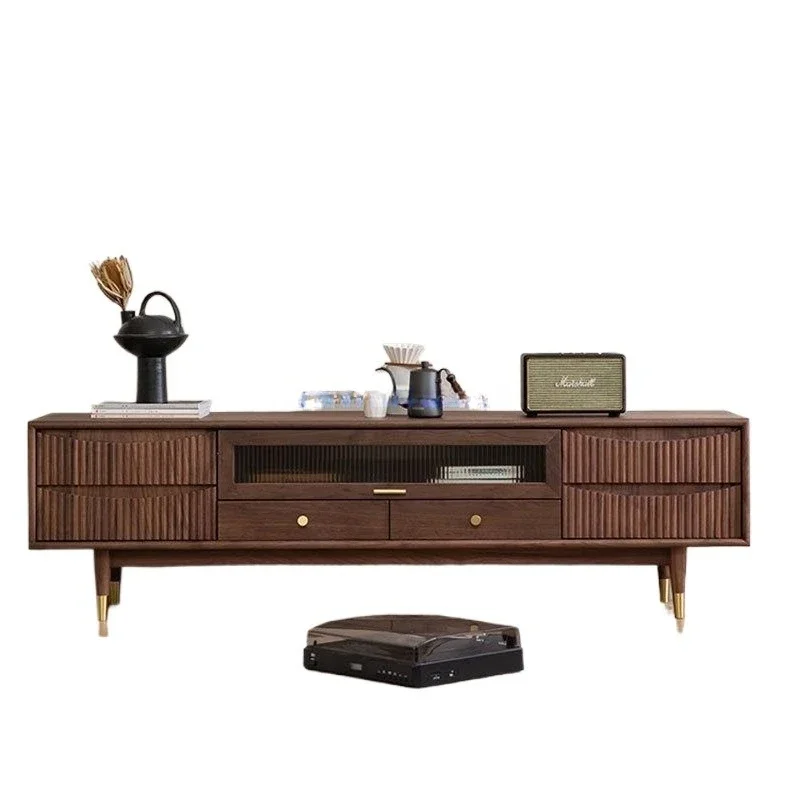 

Nordic black walnut TV cabinet, simple and modern in the living room， short combination cabinet