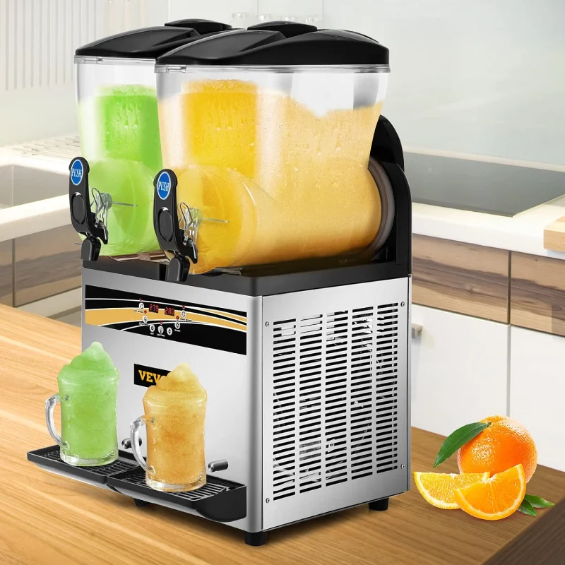 آلة سليشي التجارية VEVOR، صانع مارغريتا بخزان 15 لتر × 2، صانع مشروبات مجمدة من الفولاذ المقاوم للصدأ بقدرة 1000 وات