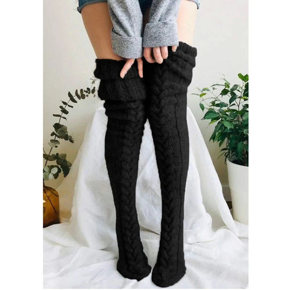 Chilly Weather Thigh Socks Wool Leg Warmers Elegant Warm Socks Dark Grey Thigh High Socks Comfortable Insulation