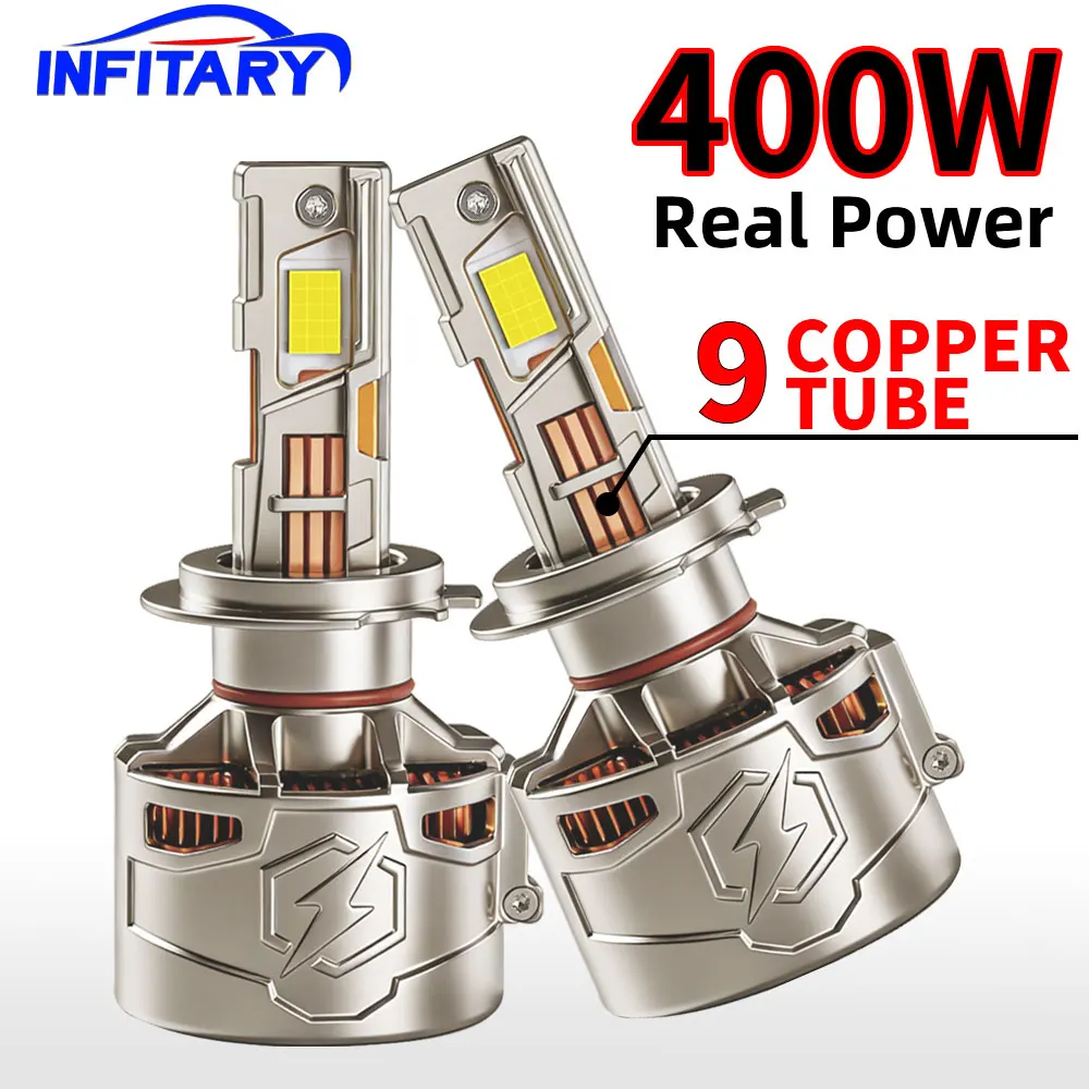 9 Copper Tube 400W Auto LED Headlights High Power Bulb Car H7 H4 H11 H1 9005 HB3 9006 HB4 9012 Light for Vehicle Replacemlacemen