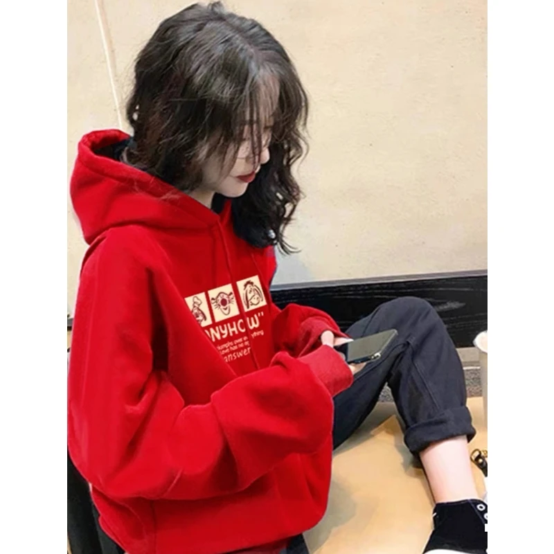 

Красная женская утепленная флисовая зимняя куртка с длинным рукавом в корейском стиле, новогодняя одежда к Году Змеи, верхняя одежда на Новый год