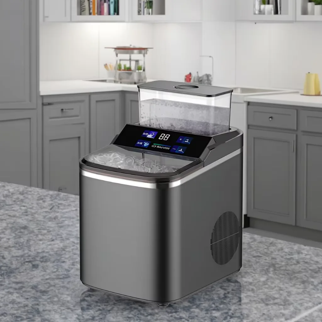 Portable 9-Cube Self-Cleaning Electric Ice Maker 6 Min 26 Lbs/DAY Output for Home Hotel Use Electronic Screen Display for RV