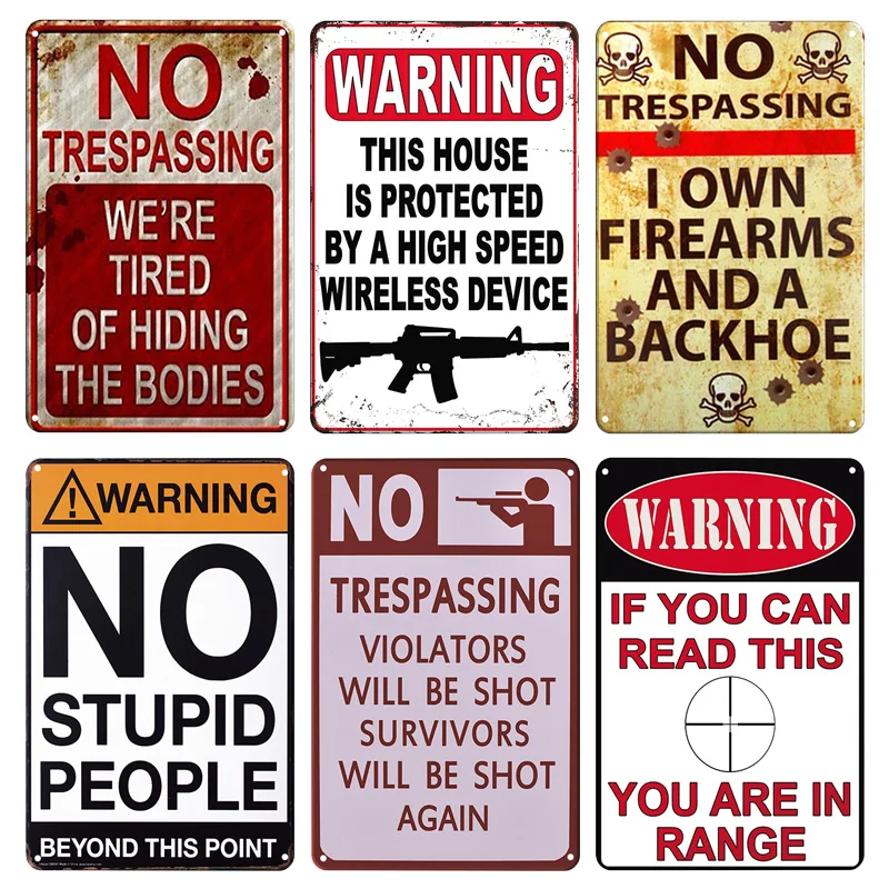 Retro Vintage Metal Plaque No Trespassing Warning Tin Signs Slogan Caution Metal Plate Poster Garden Home Farm Door Wall Decor