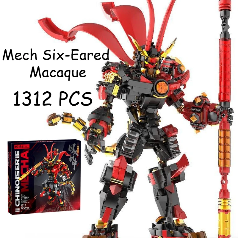 

1312PCS Mecha Six-Eared Macaque,Creative Journey to the West Mech Collect Ornament Building Blocks DIY Toys Bricks for Kids Gift
