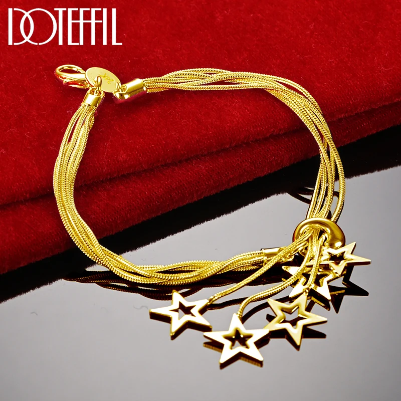 DOTEFFIL 18K Gold 925 Sterling Silver Five Snake Star Chain Bracelet For Women Charm Wedding Engagement Party Fashion Jewelry