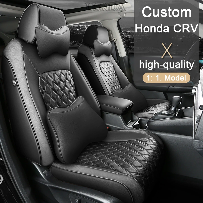 Custom Car Seat Covers 5 seats For Honda CRV 2023 2024 CR-V With Headrest Car Neck Pillow Seat Cushion Car Seat Protective Cover