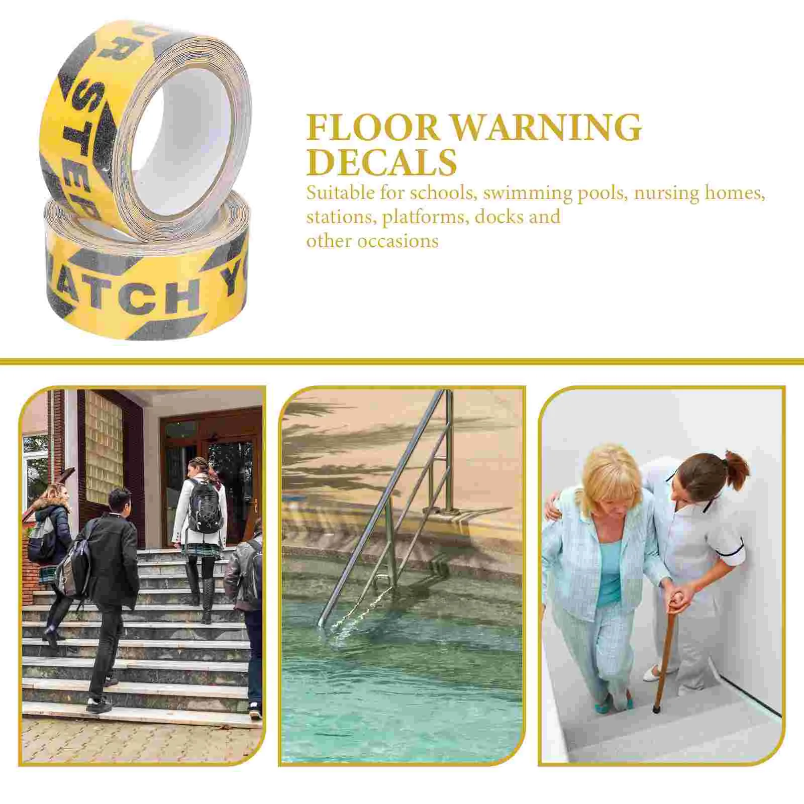 Watch Your Step Sign for Floor Warning Stairs Anti-Slip Tape Decals Sticker Adhesive