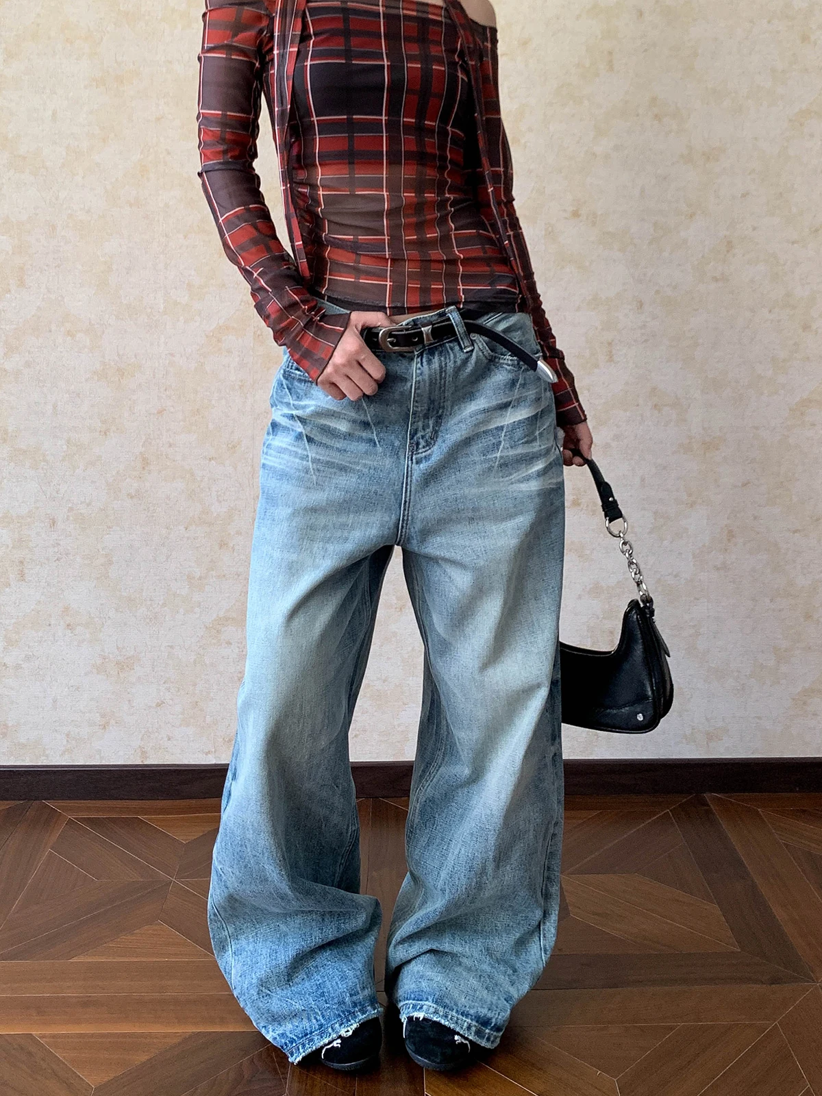 

Джинсы Aket Distred с завышенной талией для женщин, свободные прямые универсальные удобные хлопковые повседневные брюки