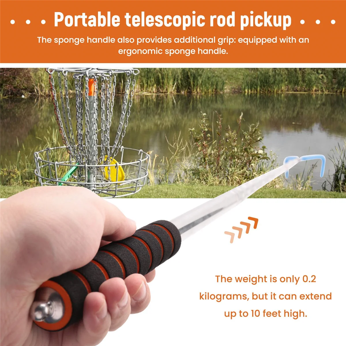 B13C  Disc Golf Retriever Disc Golf Grabber 10 Feet Portable Telescoping Pole with Durable Hook for Outdoor Flying Disc