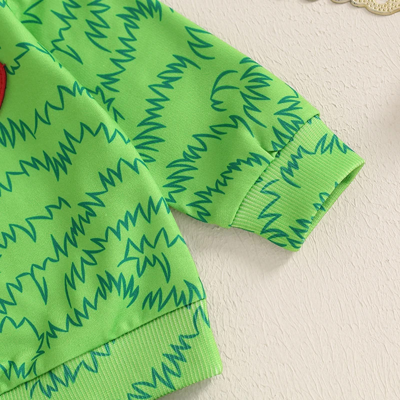 Baby Boy Christmas Outfits Heart Animal Green Long Sleeve Sweatshirt Pants Set Toddler Infant Christmas Clothes