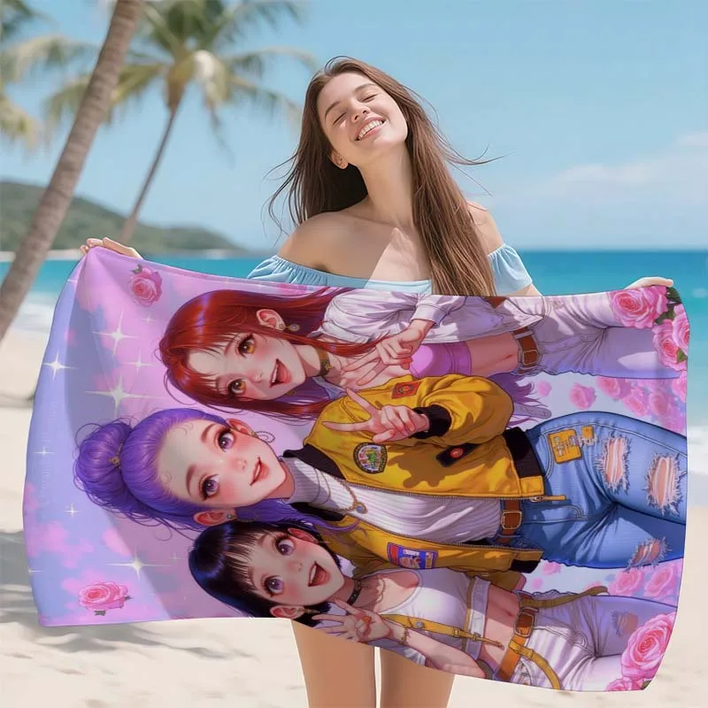 1pc K-pop Pink-purple Beach Towel Fashion Girl Design Super Strong Water Absorption Suitable for Summer Beaches Yoga Gym Home