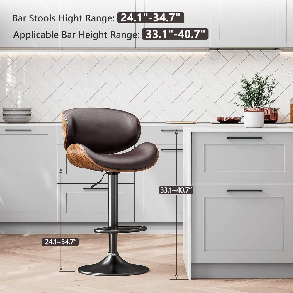 Swivel Bar Stools, Modern PU Leather Adjustable Counter Stool, Barstool with Back and Footrest for Home Kitchen Island