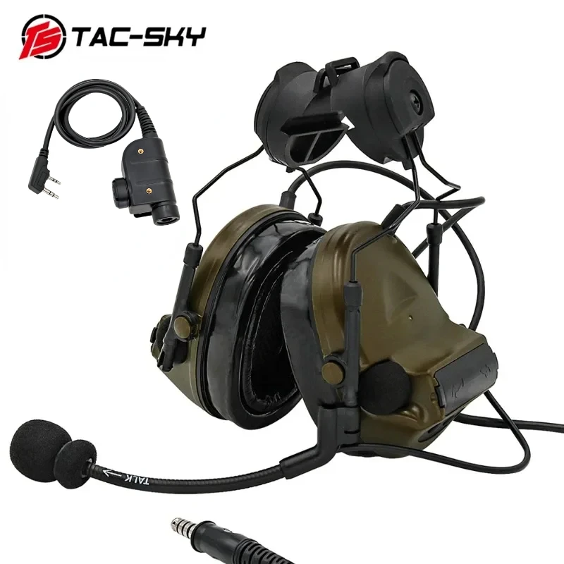 TAC-SKY COMTAC II Tactical Headset with ARC Helmet Rail Adapter and Silynx PTT for Hearing Protection Airsoft Shooting Earmuffs