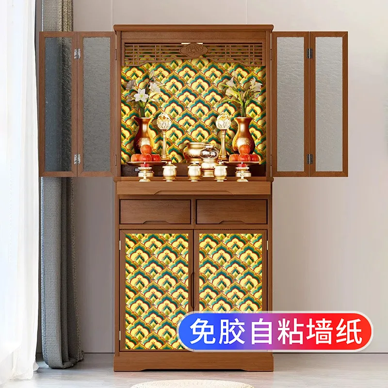 ضريح البوذي خلفية ديكور ذاتية اللصق الذهب احباط النمط الصيني خزانة باب خزانة الملابس تجديد معبد إعادة تشكيل اللون #2