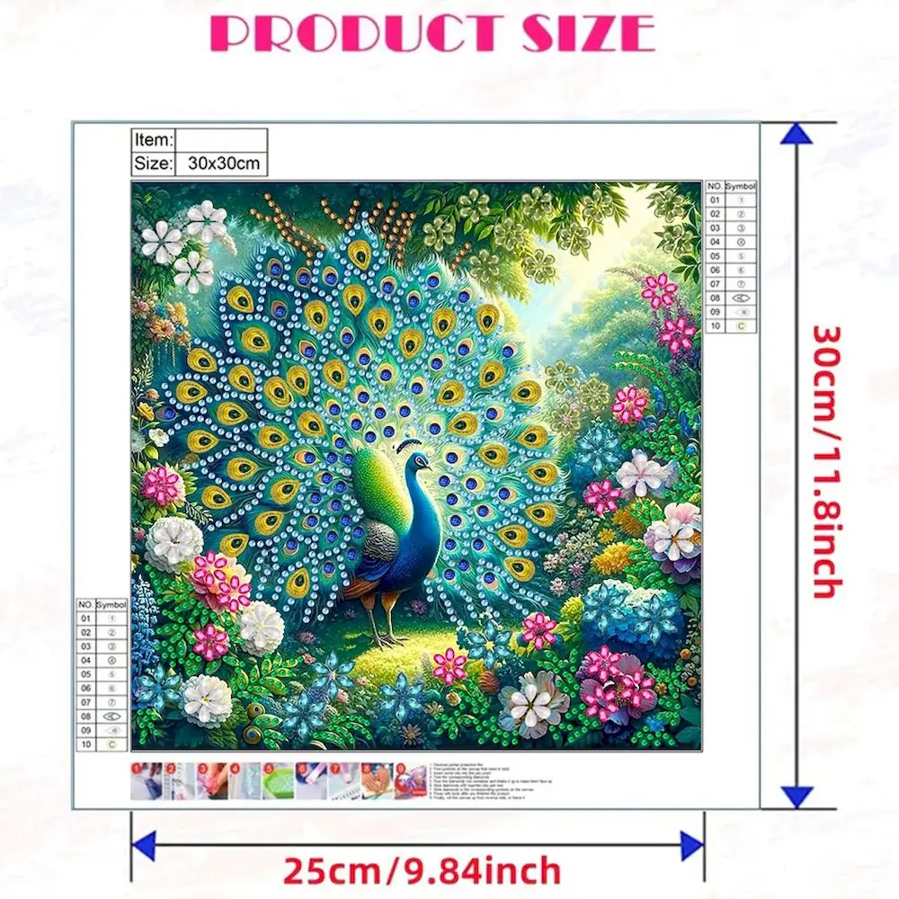 CHENISTORY 5D DIY Diamond Painting Animal Kit Gorgeous Peacock DIY Partial Special Shaped Drill Handmade Diamond Mosaic Art Gift